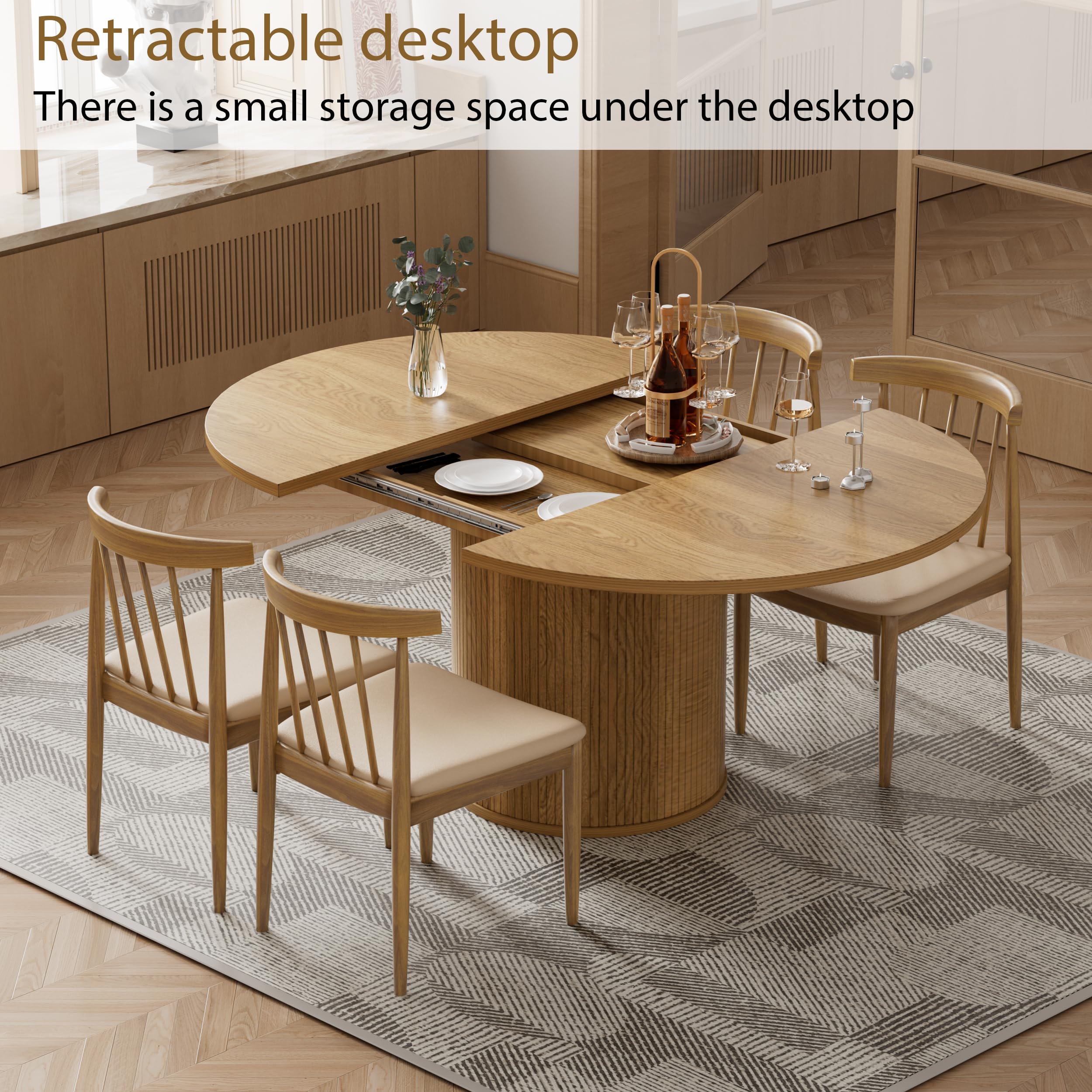 43-59 Inch Extendable Round Dining Table for 4