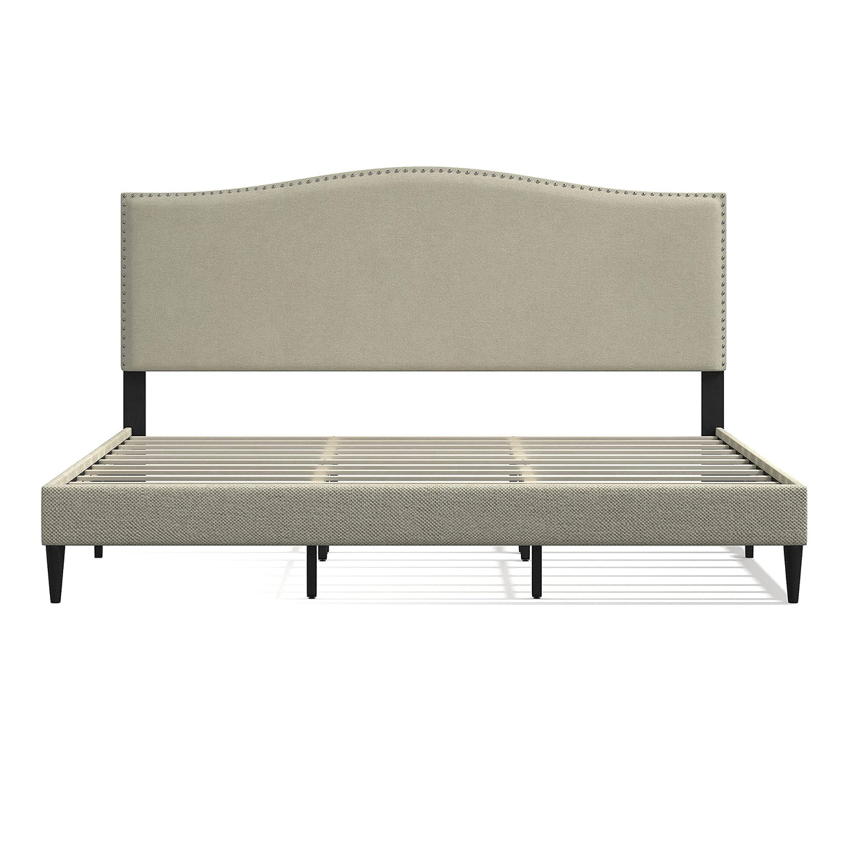 Kameli Upholstered Platform Bed Frame/Nailhead Trim Camelback/Mattress Foundation