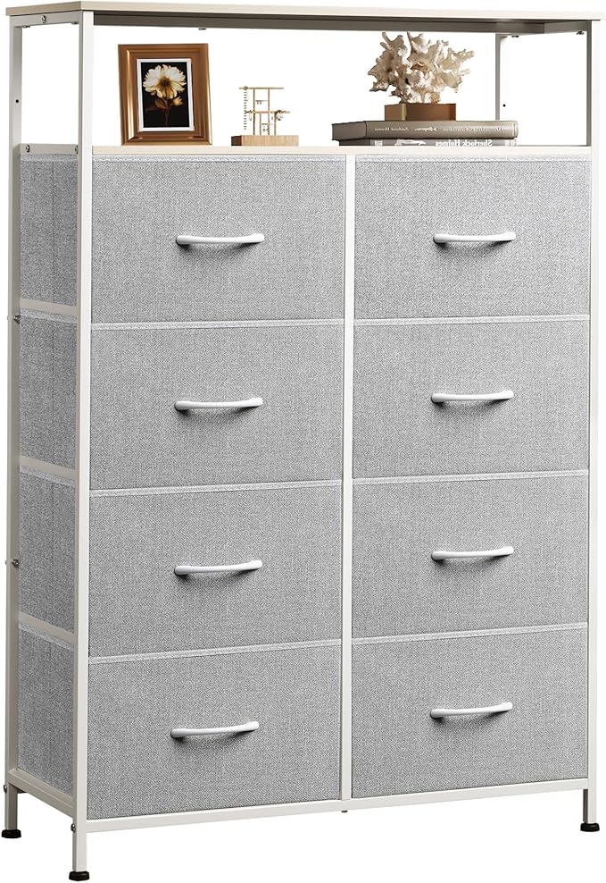 Fabric Dresser for Bedroom, Tall Dresser with 8 Drawers, Storage Tower with Fabric Bins