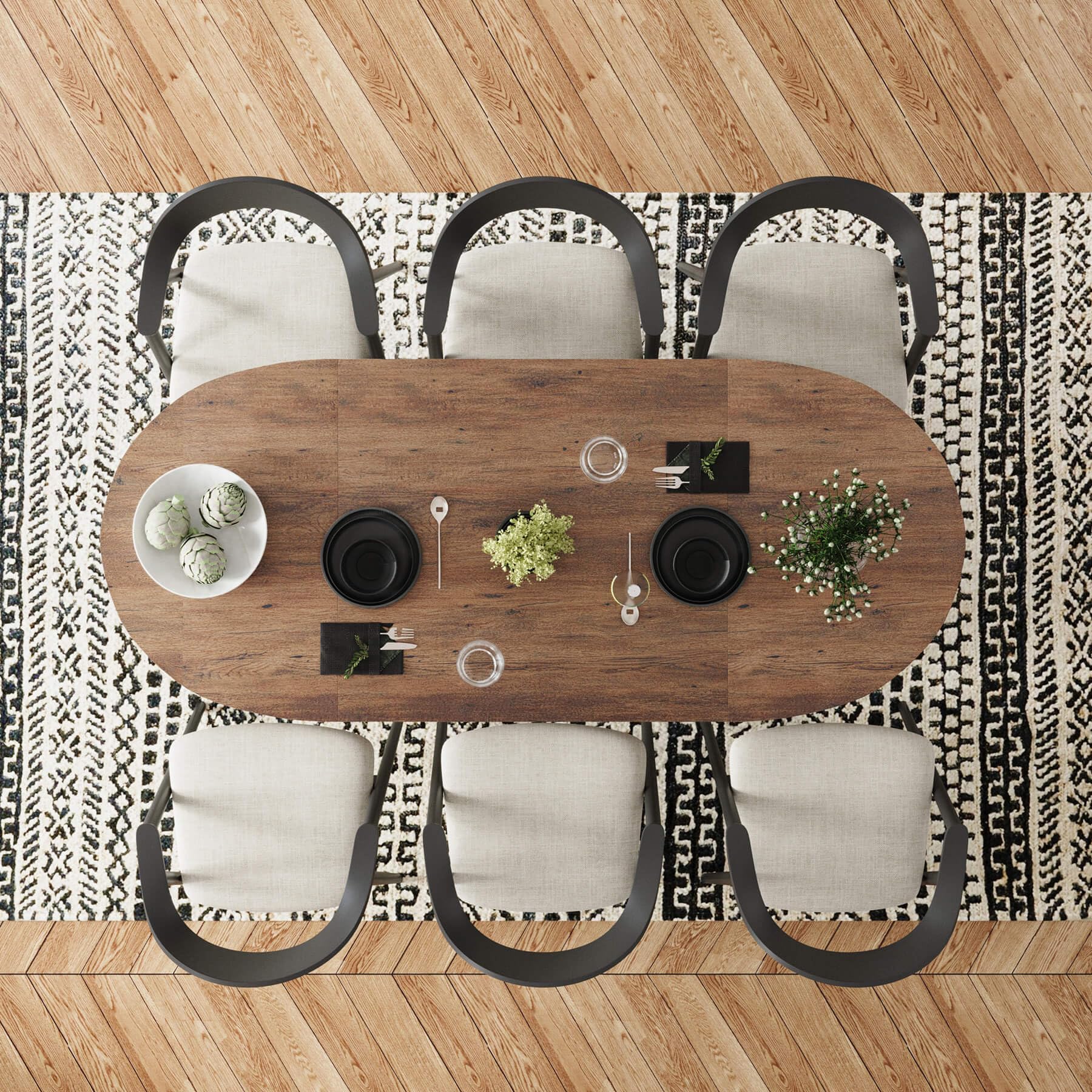 70.86" Oval Dining Table for 6-8 People with Tapered Legs