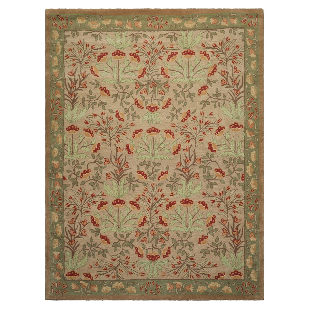 10x14 Handmade Wool Area Rug - Floral Beige & Sage