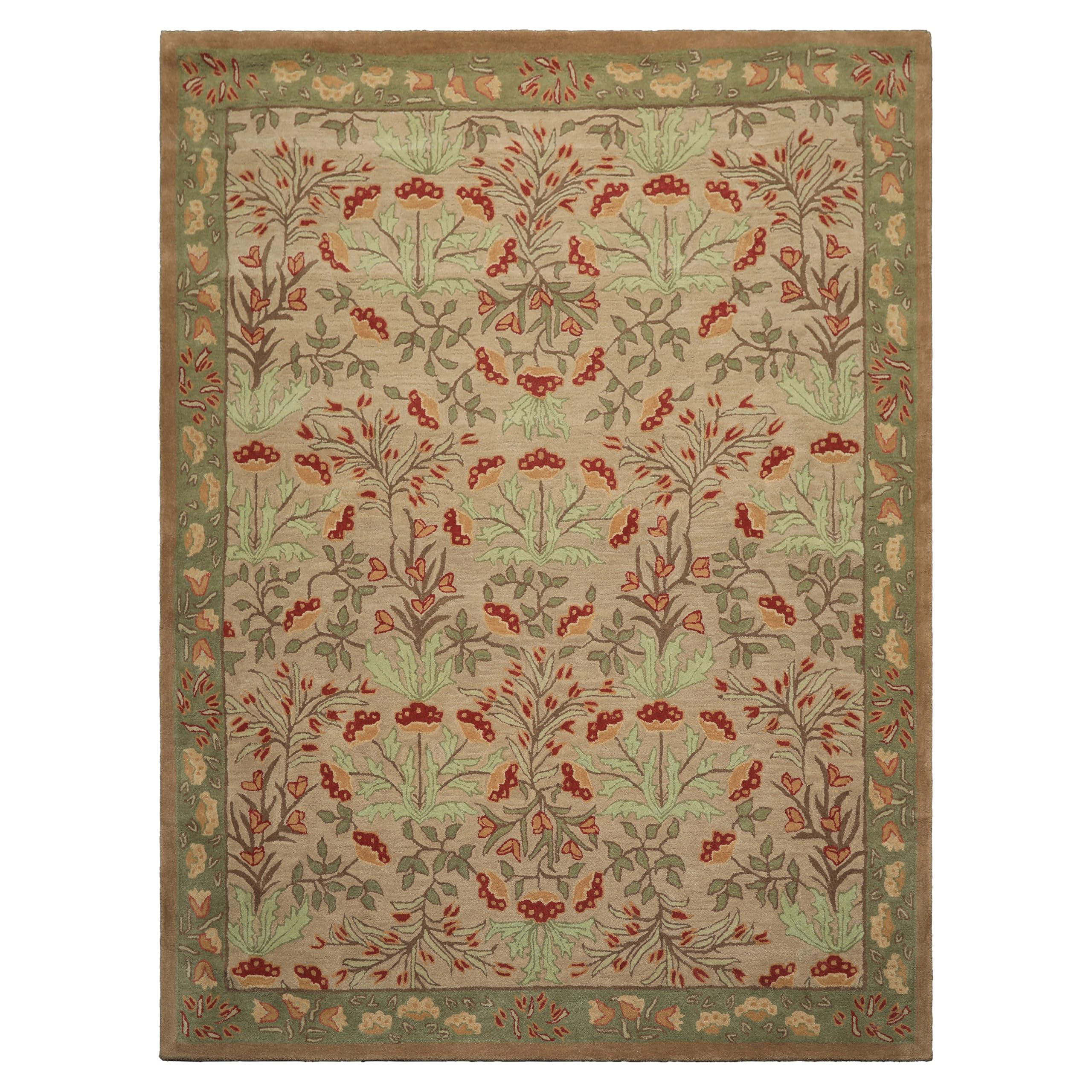10x14 Handmade Wool Area Rug - Floral Beige & Sage