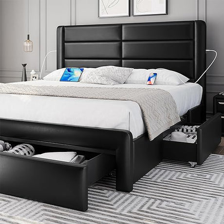 Queen Size Bed Frame with 2 USB Charging Station