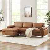 100" Sectional Sofa, Faux Leather Mid-Century Modern Reversible Couch, L Shaped 3-Seat Sofa Couch