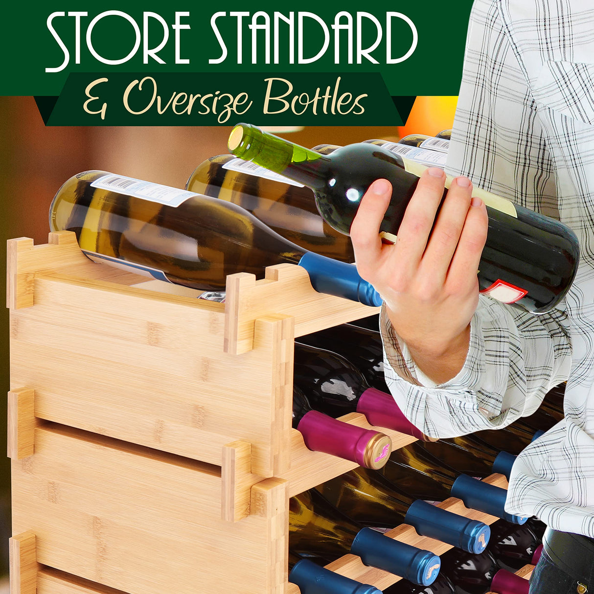 Bamboo Stackable Wine Rack, 8-Tier 72 Bottle Capacity Wine Racks Free Standing Floor