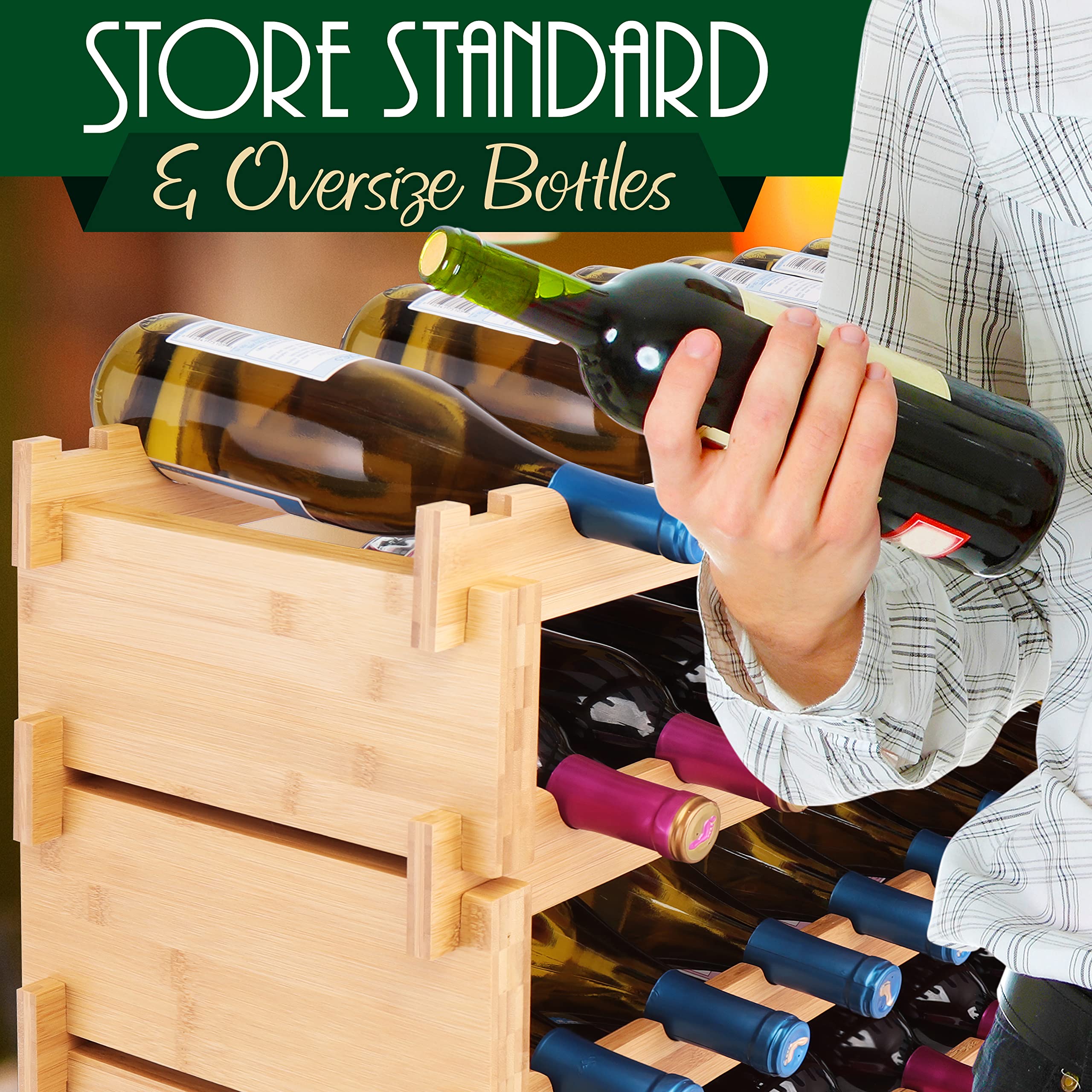 Bamboo Stackable Wine Rack, 8-Tier 72 Bottle Capacity Wine Racks Free Standing Floor