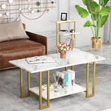 Coffee Table Set of 3,Rectangle Coffee Table&2 Accent Table,Faux Marble Tabletop