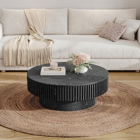 Black Round Drum Coffee Tables for Living Room Contemporary Circle Coffee Table