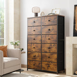 EnHomee 12 Drawer Dresser with Wooden Top and Metal Frame, Tall Fabric Dresser & Chest of Drawers for Bedroom Closet Living Room, Rustic Brown, 11.8" D x 34.7" W x 52.4" H