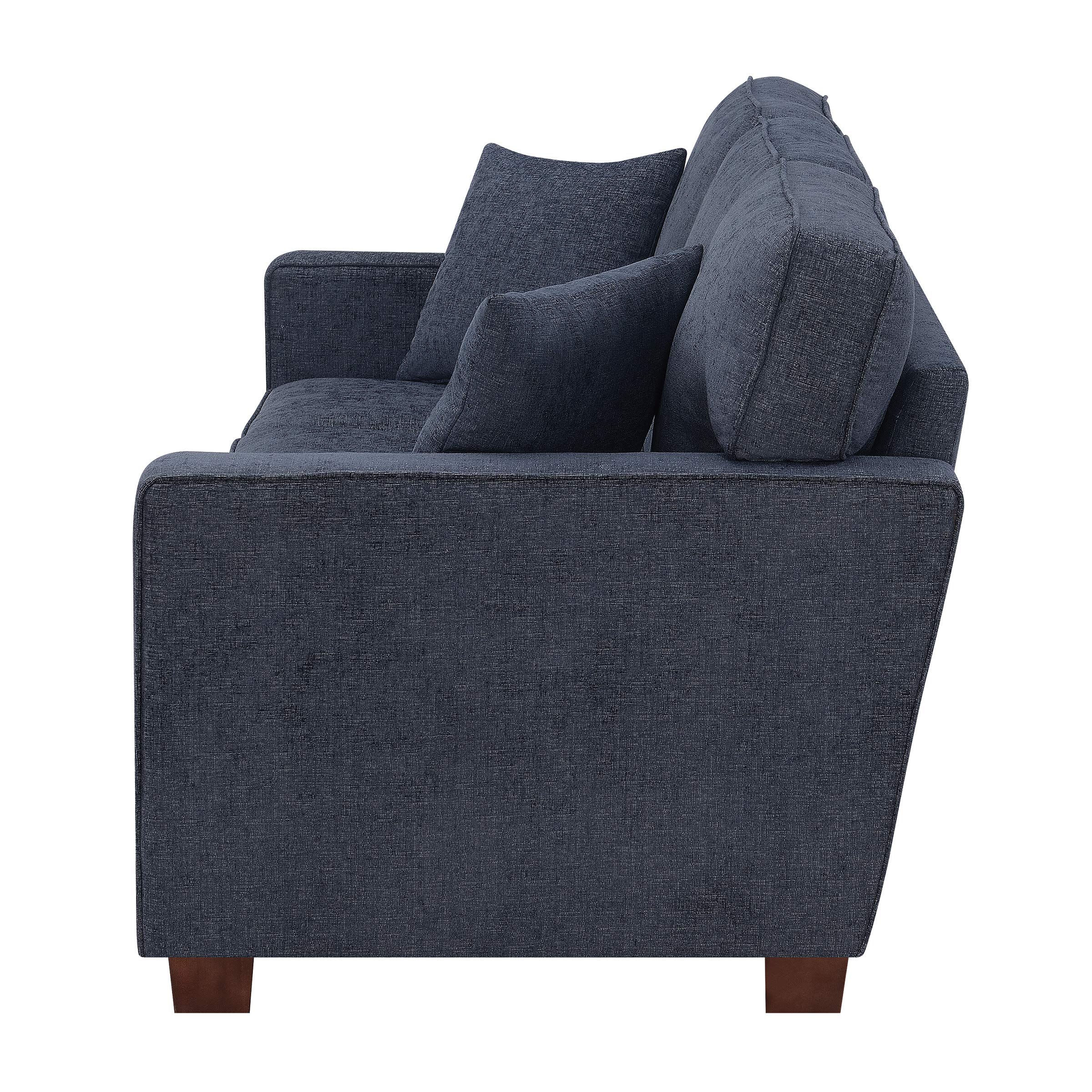 Russell 3 Seater Sofa with 2 Pillows and Coffee Finished Legs, Navy