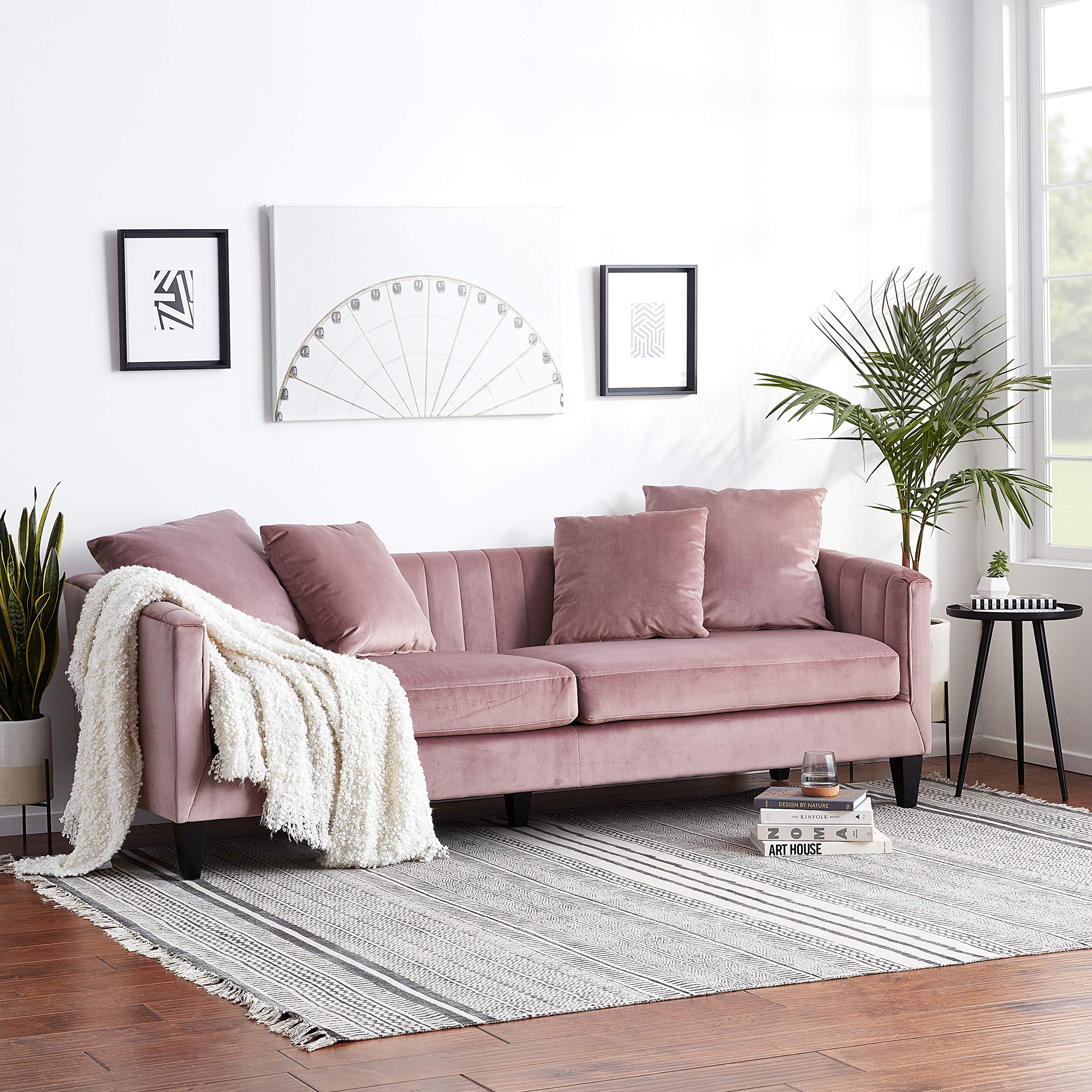 Celeste Upholstered Mid-Century Channel Tufted Sofa, Microfiber Velvet Couch for Living Room,