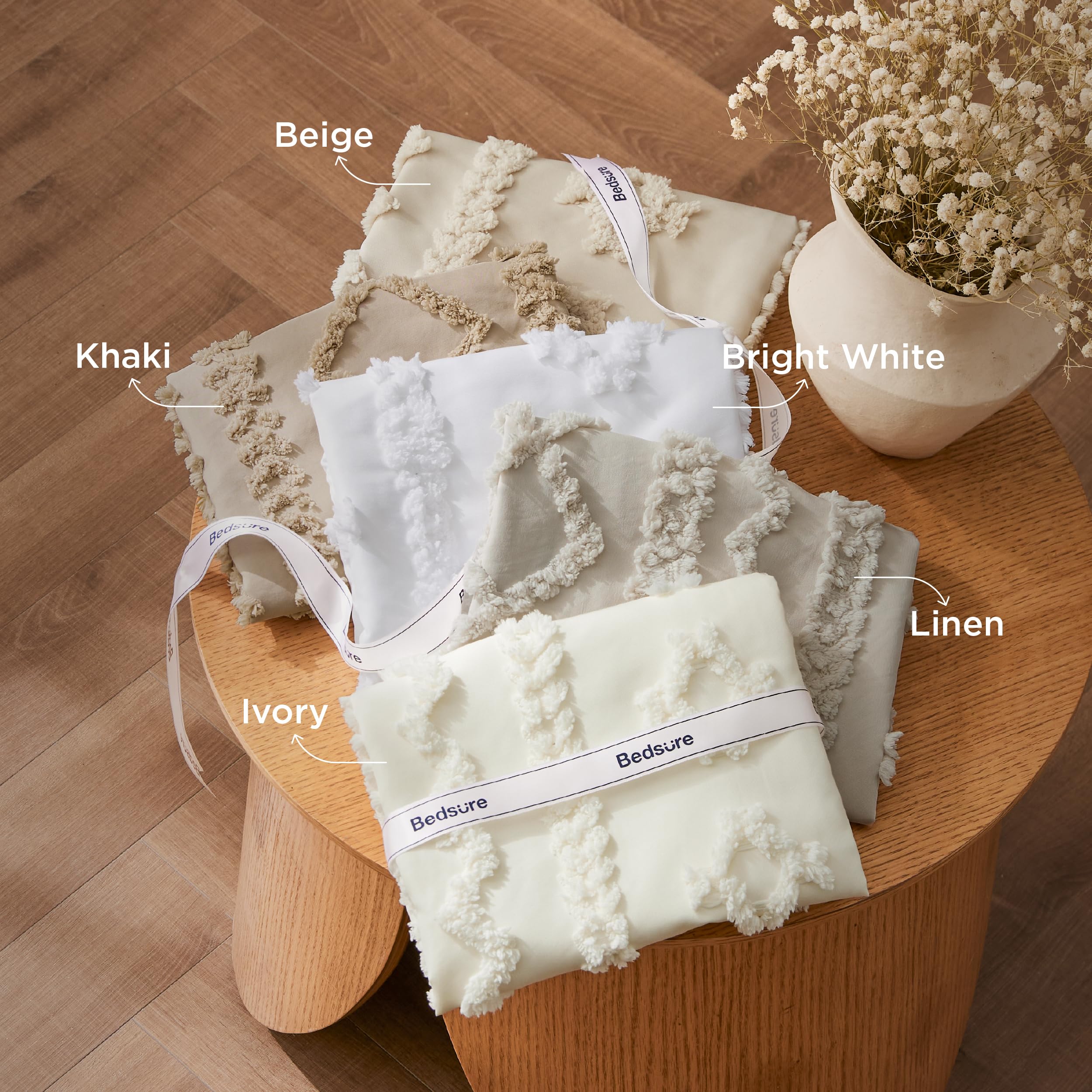 Tufted Boho Comforter Set California King - Khaki 3-Piece Farmhouse Bedding