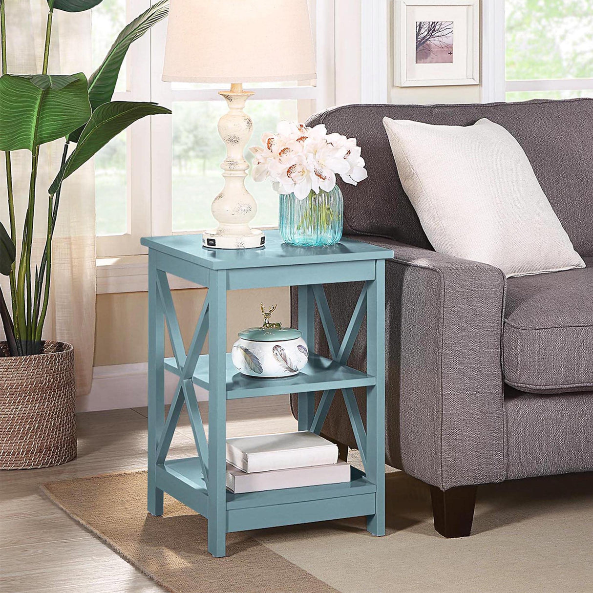 Oxford End Table with Shelves, Sea Foam Blue