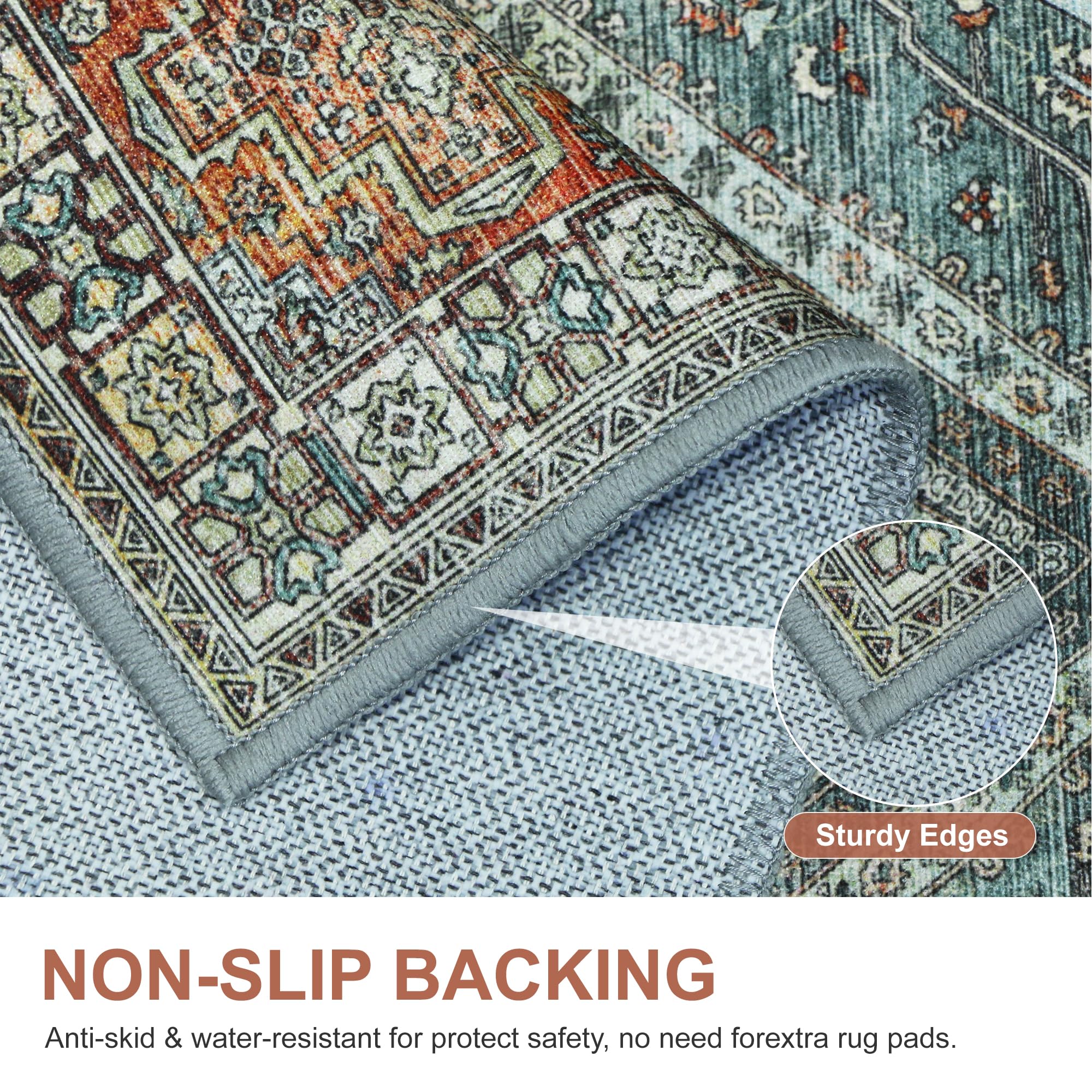 Area Rug, Machine Washable Rug 3x5 Non Slip, Thin Oriental Bedroom Rug