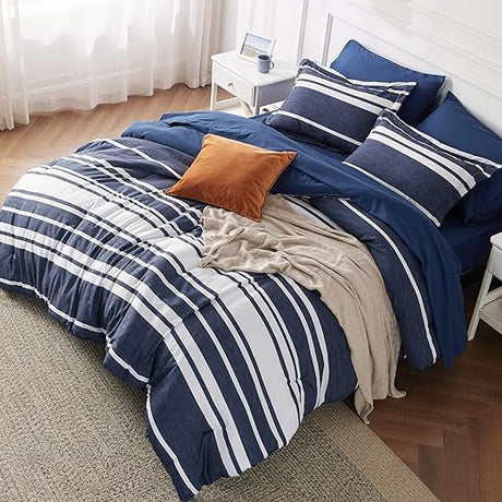 Grey White Striped Comforter for Queen Size Bed