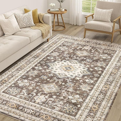 Living Room Area Rug 8x10 - Large Soft Washable Oriental Traditional Distressed