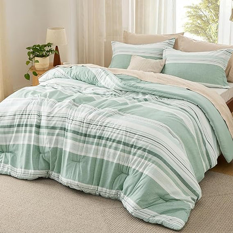 Plaid Comforter Set - Bedding Comforter Set Queen, Reversible Blue Buffalo