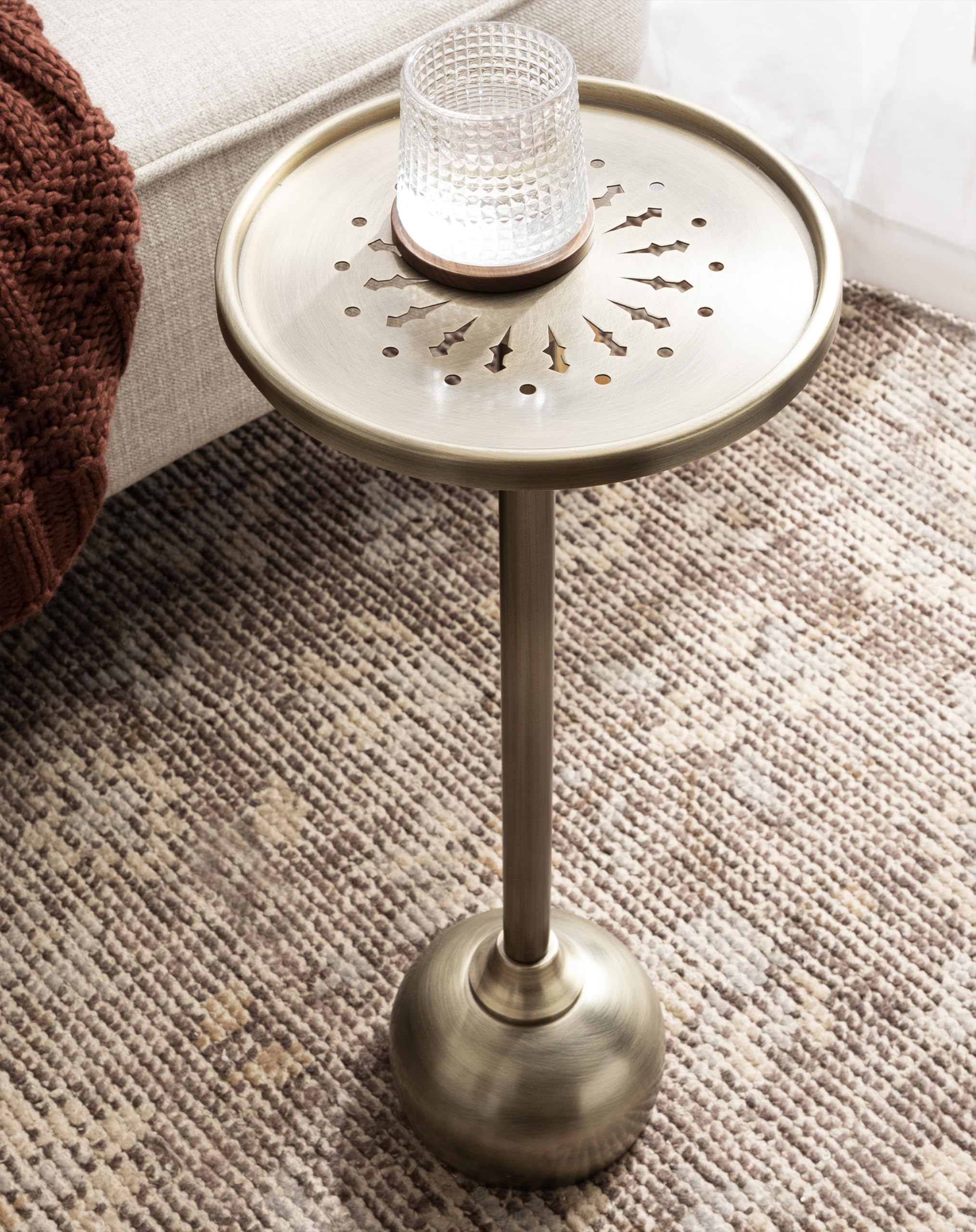 Miki Modern Pedestal Drink Table, 10 x 10 x 23, Antique Brass