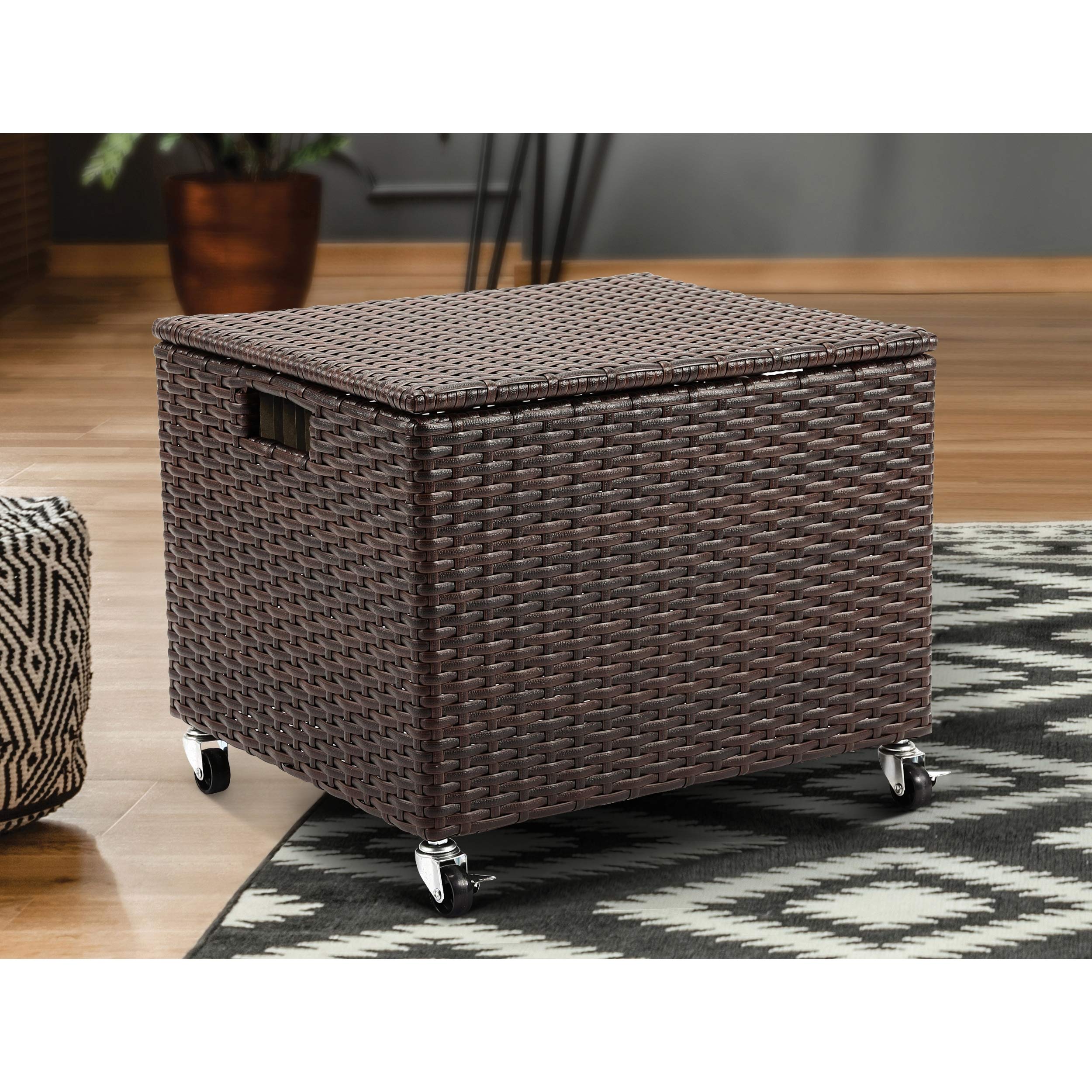 Rolling File Box - Storage Cabinet with Wheels - Weatherproof Rattan-Style Resin Deck Chest