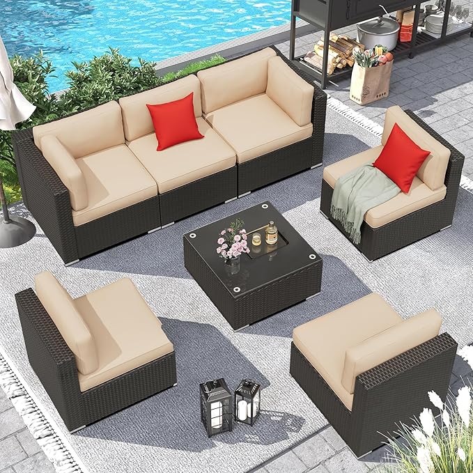 Outdoor Patio Furniture Set 7-Piece All-Weather Sectional Sofa Outside Couch