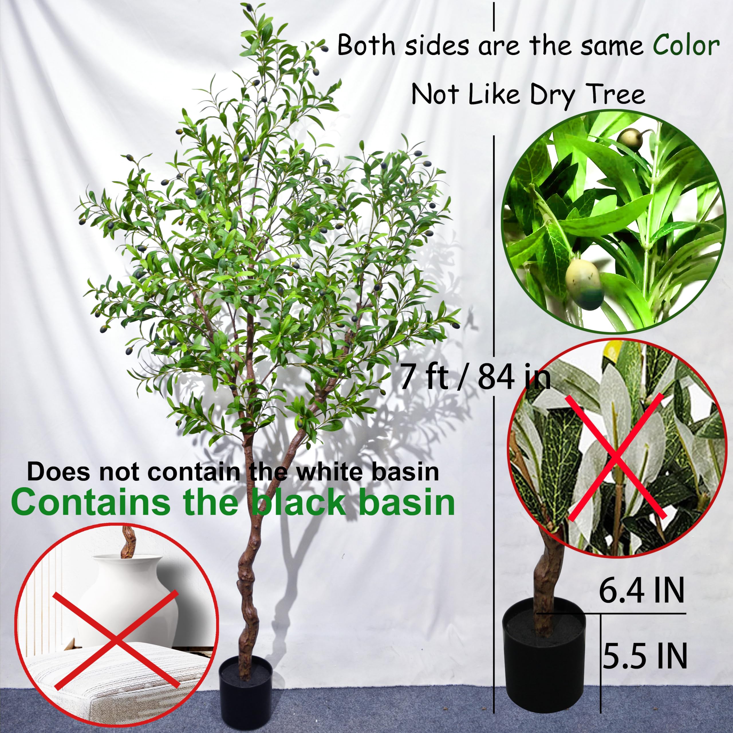 Niwellveb Faux Olive Tree Artificial Olive Trees Artificial Indoor 7 Feet (84 inches) Realistic Potted Silk Indoor Large Fruit for Home Offices, Living Rooms, Bedrooms, Stairs and Foyer Decor
