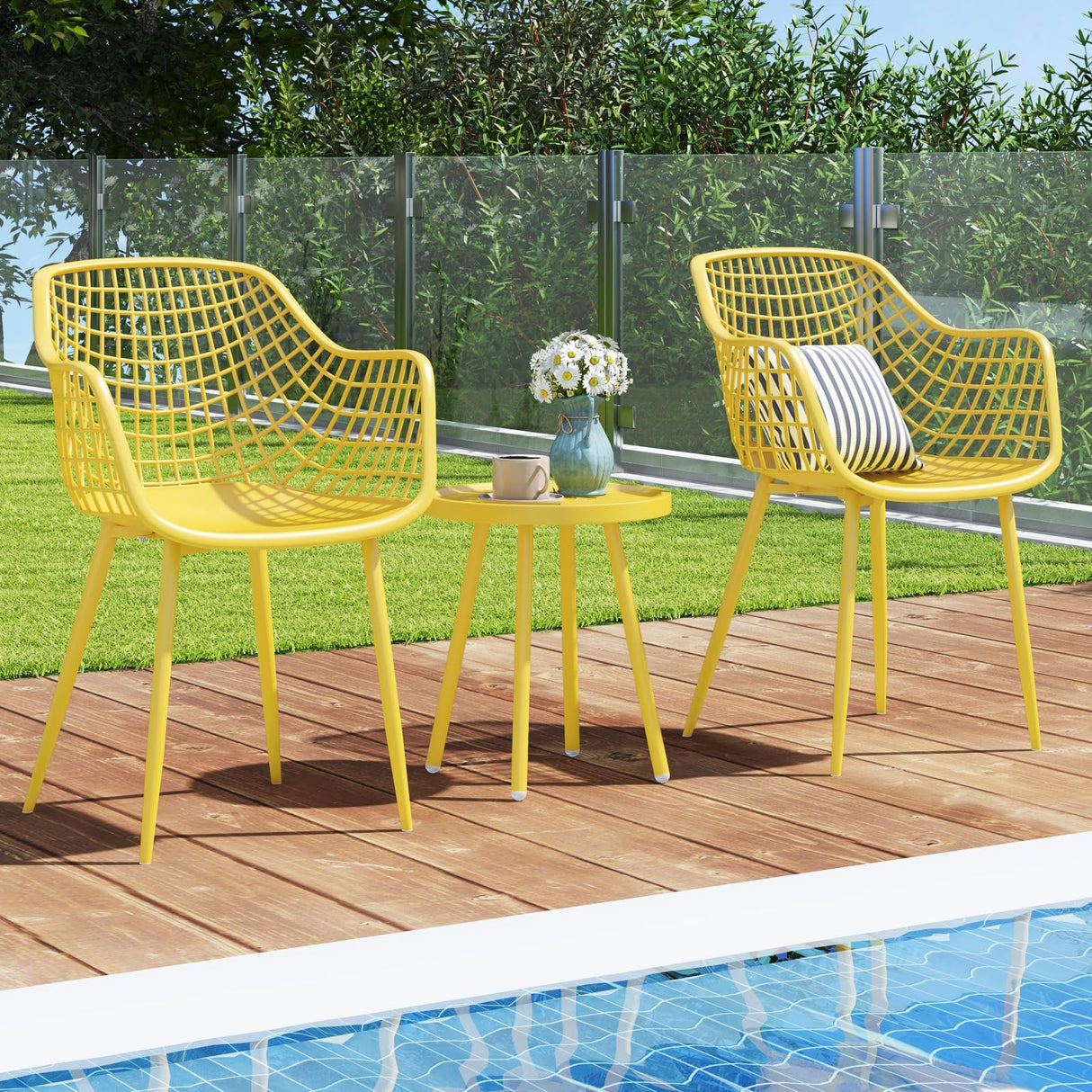 3 Piece Patio Bistro Set, All Weather Heavy Duty Table and Chairs Set of 2 with Widen Seats
