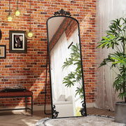Arched Full Length Floor Mirror 65" x 21" - Black Metal Frame with Stand