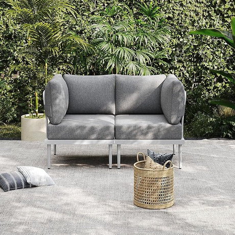 7 Pieces Metal Patio Furniture Set, Outdoor Sectional Sofa w/6 Inch Olefin Cushion and Coffee Table