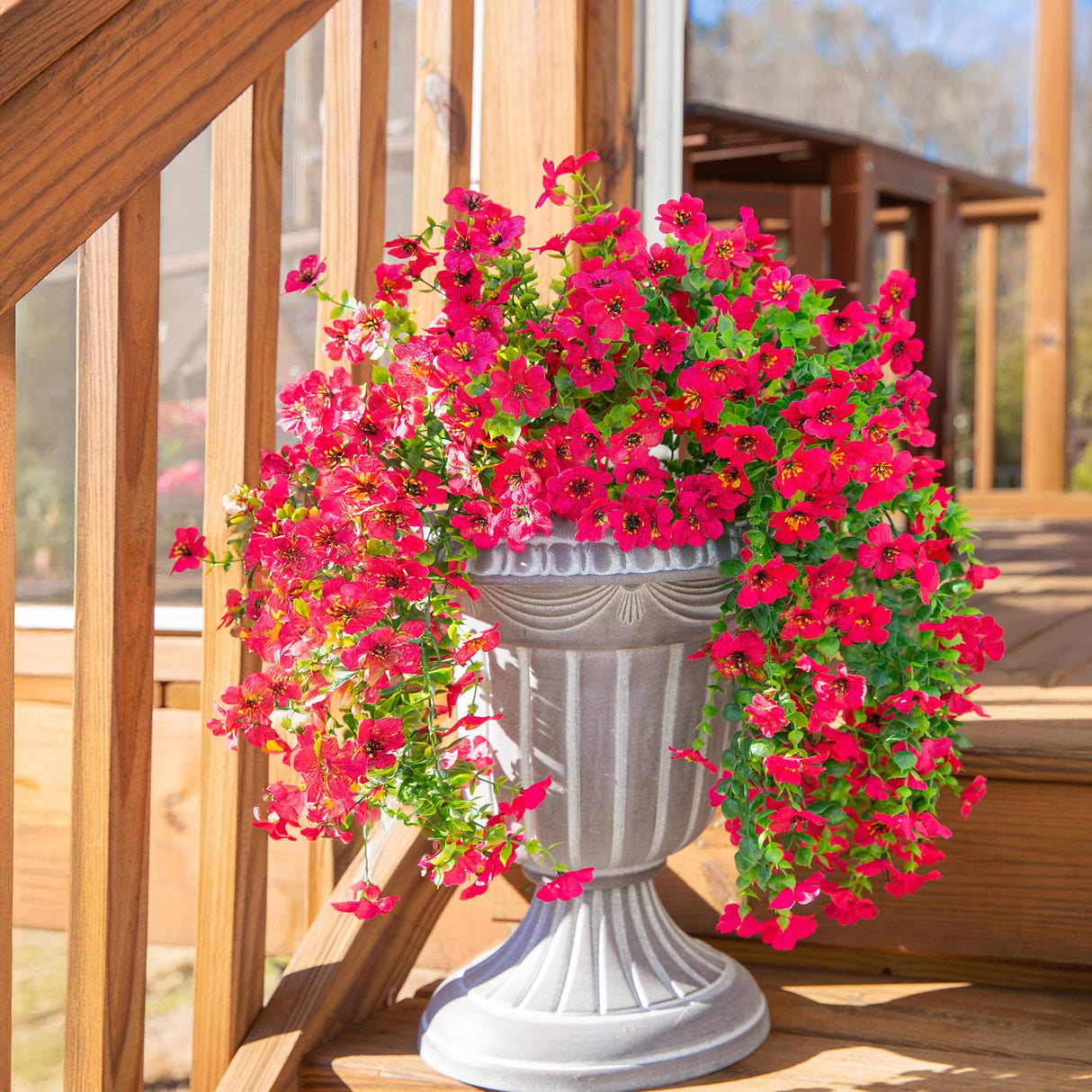 Artificial Flowers for Outdoors Fake Hanging Decoration, 2Pcs Hotpink Spring Decor