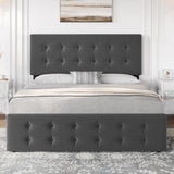 Full Size Bed Frame with 4 Storage Drawers and Adjustable Headboard, Upholstered