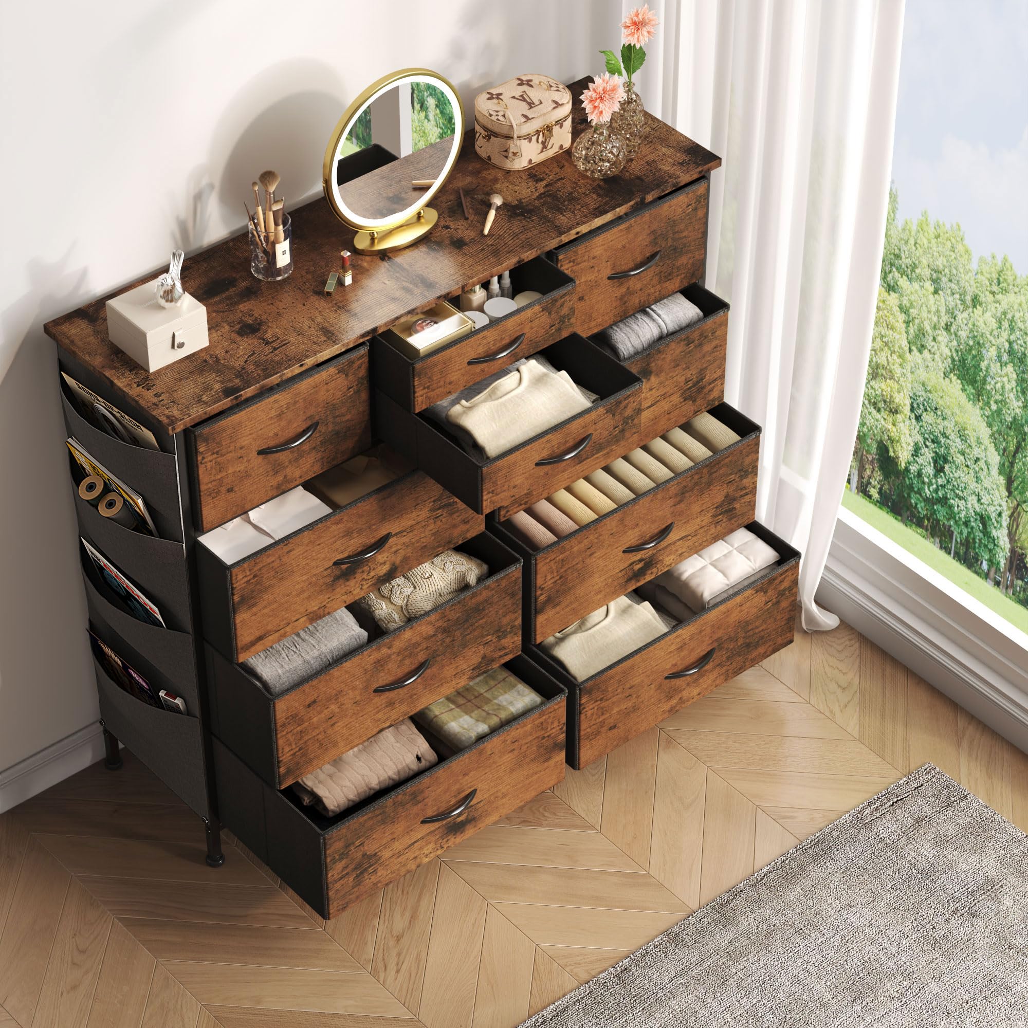 10 Drawer Dresser, Dresser for Bedroom, Fabric Storage Dresser