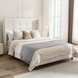 Upholstered Bed Frame, 54" High Headboard with Nailhead Trim Wingback