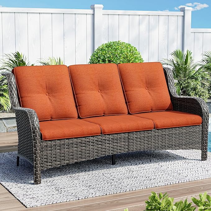 Patio Sofa Wicker 2-Seat Outdoor Couch with Deep Seating, High Back