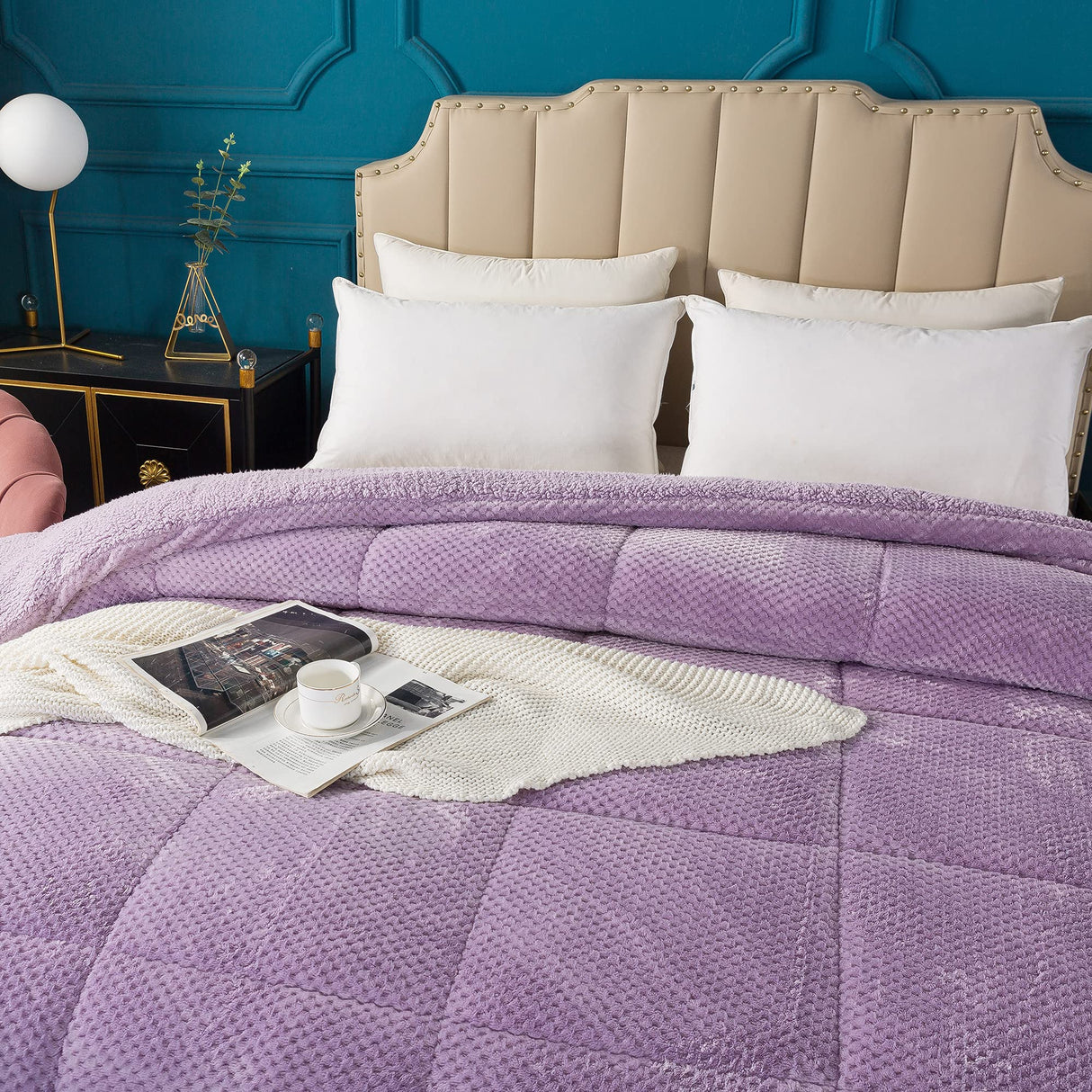 Super Ultra Soft Luxury Plush Sherpa Comforter, Cozy Reversible Faux Fur Machine