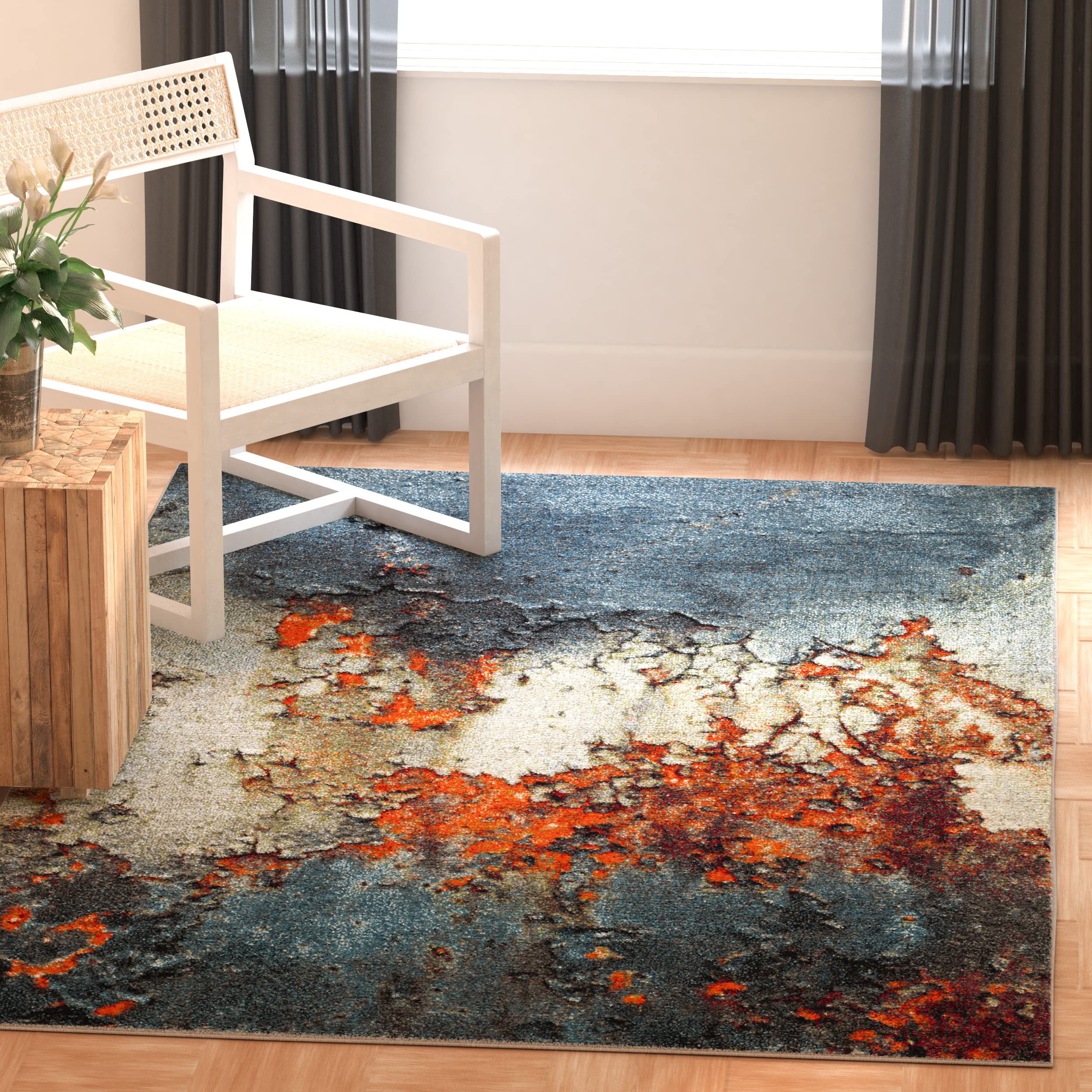 Glacier Collection Area Rug - 5'3" x 7'6", Blue & Multi, Modern Abstract Design