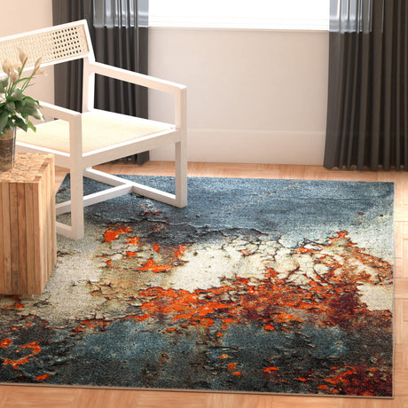 Glacier Collection Area Rug - 5'3" x 7'6", Blue & Multi, Modern Abstract Design