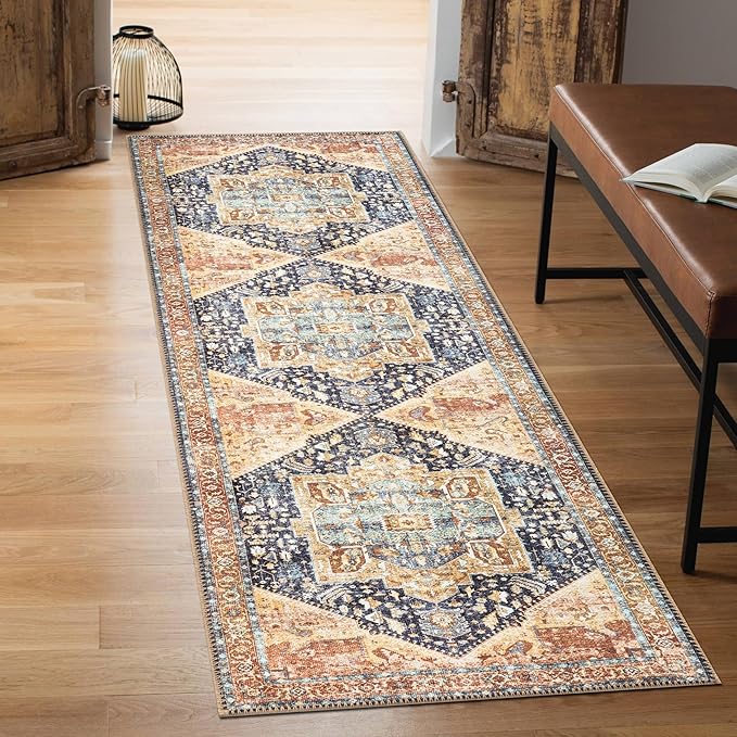 Machine Washable Area Rugs with Non-Slip Backing, Ideal for Hallway, Living Room