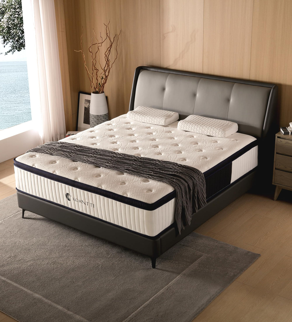 Queen Mattresses,14 Inch Queen Size Mattresses in a Box,Memory Foam Hybrid White & Black Mattress