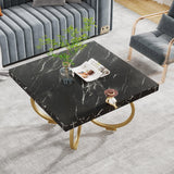 Modern Black Square Coffee Table with Gold Geometric Frame