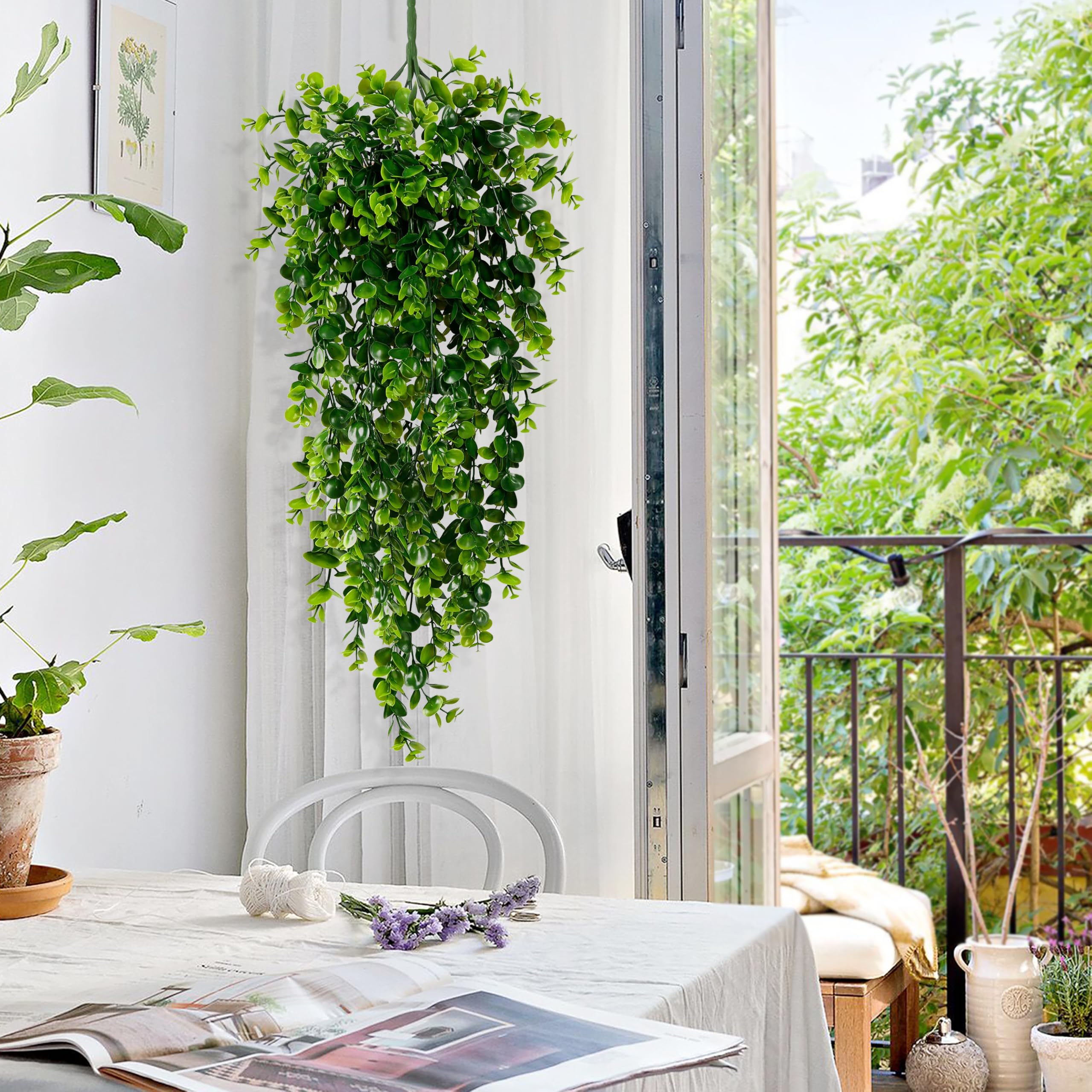 4Pcs Fake Hanging Plants 2.7ft Artificial Plants UV Resistant Plastic Hanging Plants