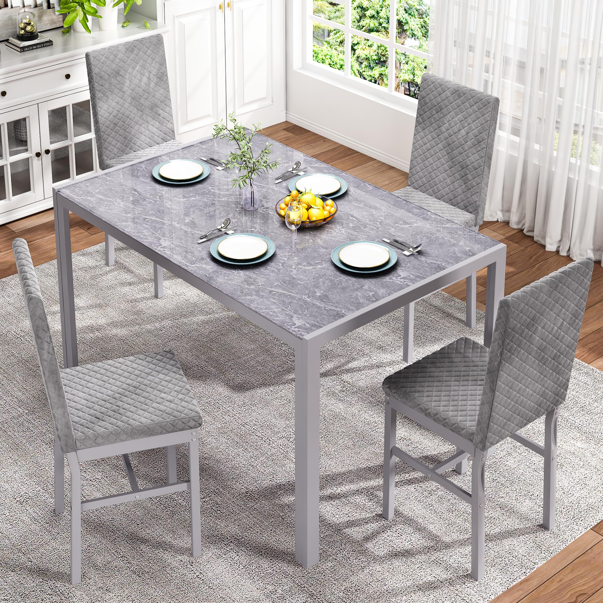 5-Piece Dinning Room Table Set, Glass Kitchen Table