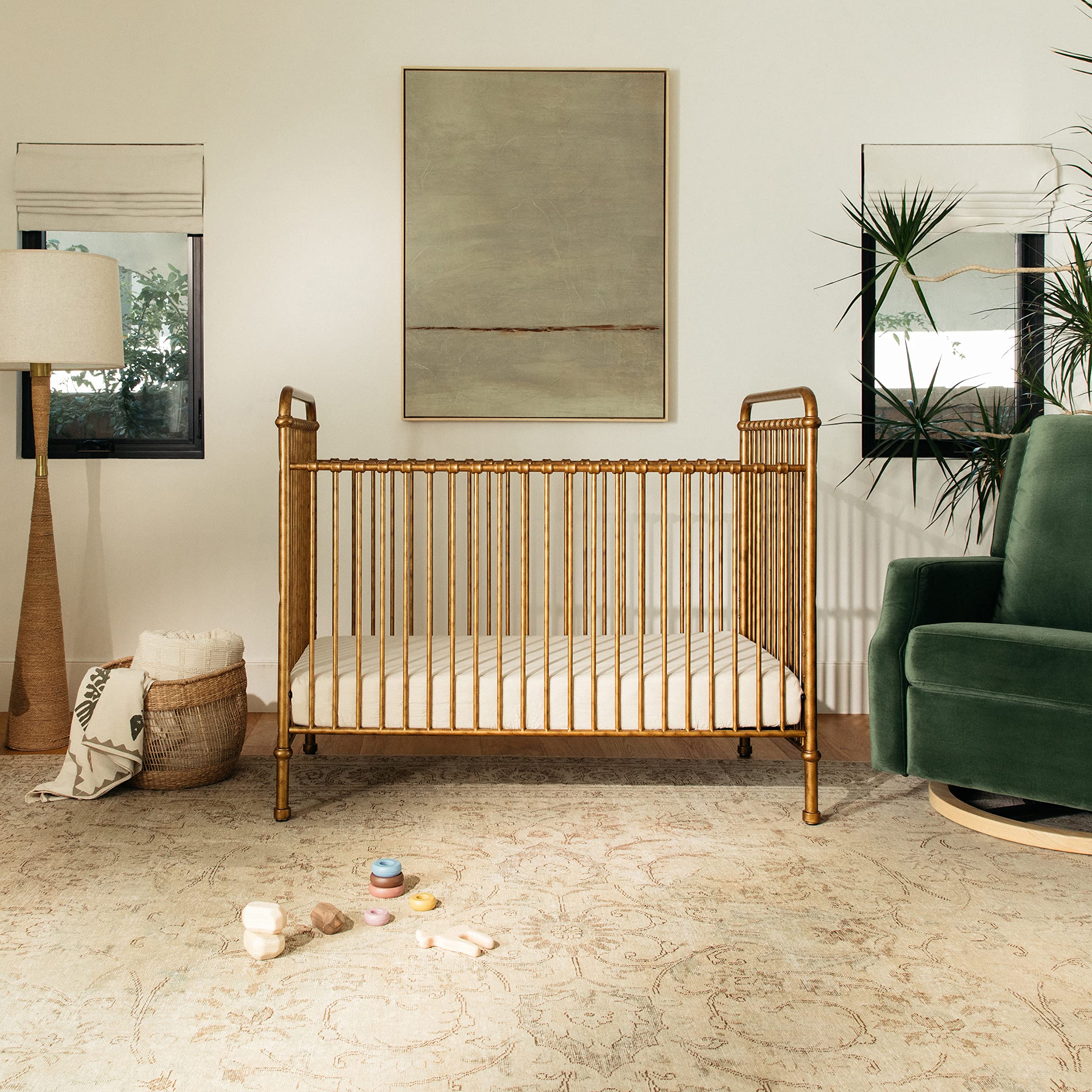 NAMESAKE Abigail 3-in-1 Convertible Baby Crib (Gold) - GREENGUARD Gold Certified - Convertible Crib to Toddler Bed and Daybed - Baby Bed w/ 4 Adjustable Heights - Vintage Baby Crib Convertible