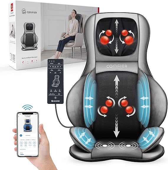 Shiatsu Neck Back Massager with Heat, 2D ro 3D Kneading Massage Chair Pad