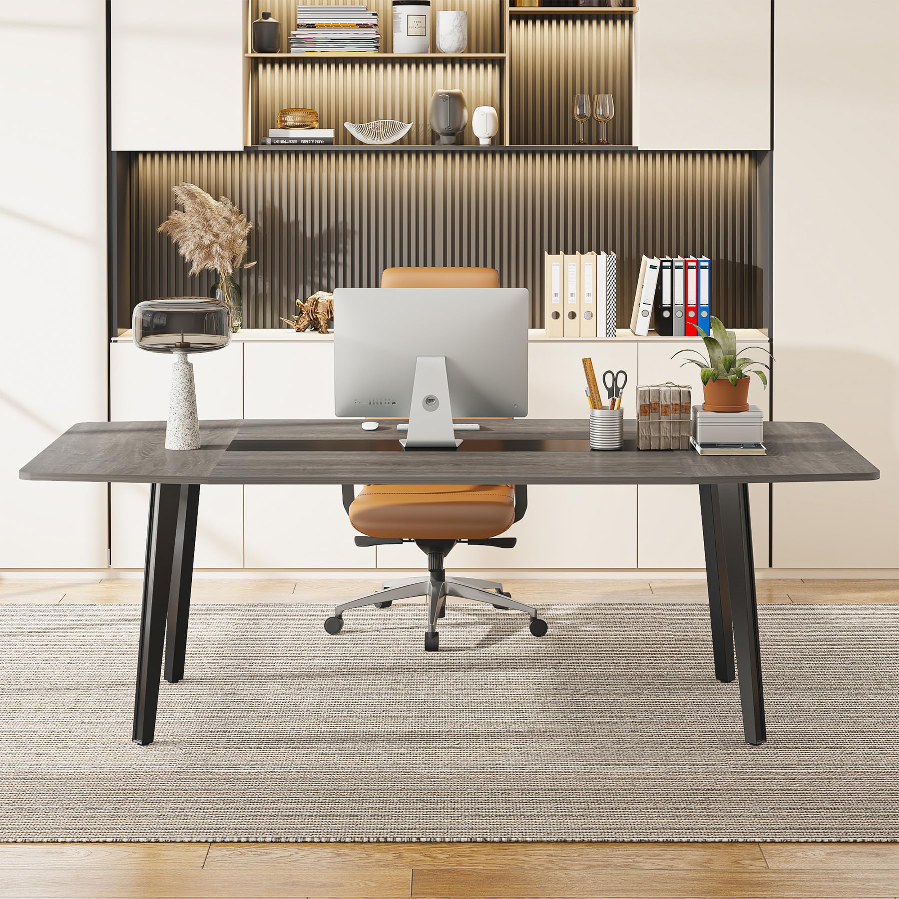 6FT Conference Table, 70.86L x 35.43W x 29.52H Inches Boat Shaped Meeting Table