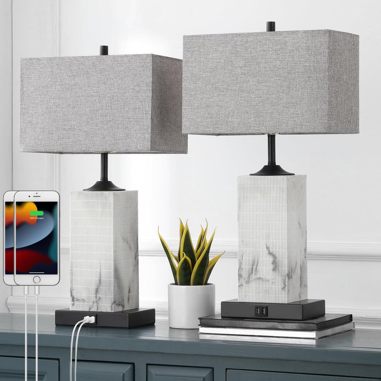 Modern Table Lamps Set of 2 with USB Ports