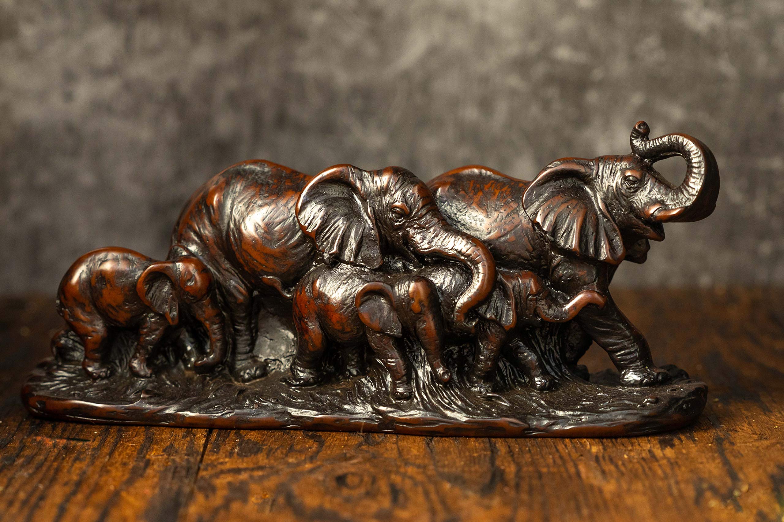 Resin Elephant Family Statue - Decorative Herd with Babies with Beautful Polished Bronze