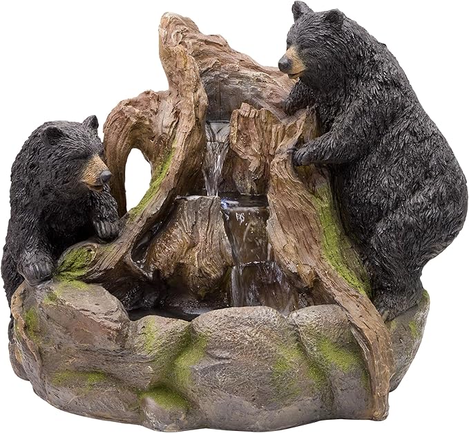 USA1132 Indoor/Outdoor Floor Bear and Cub on Log Fountain