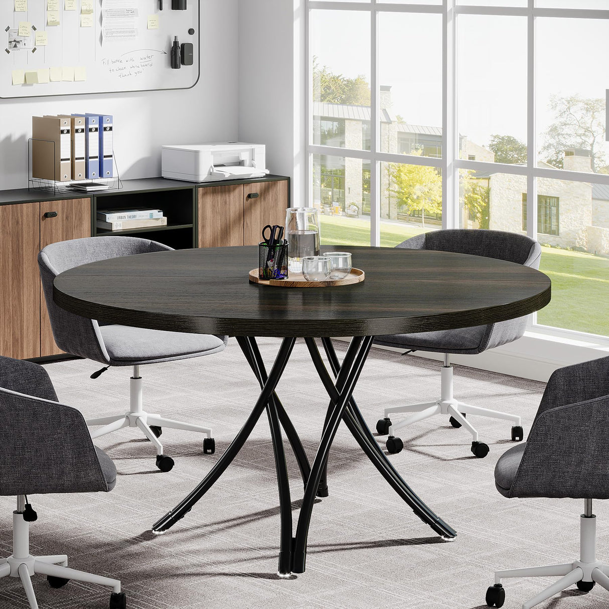 47" Round Conference Table, Modern Business Meeting Table for Office Conference Room