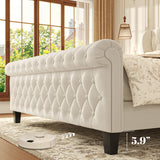 Queen Velvet Upholstered Sleigh Bed Frame with Wingback Headboard