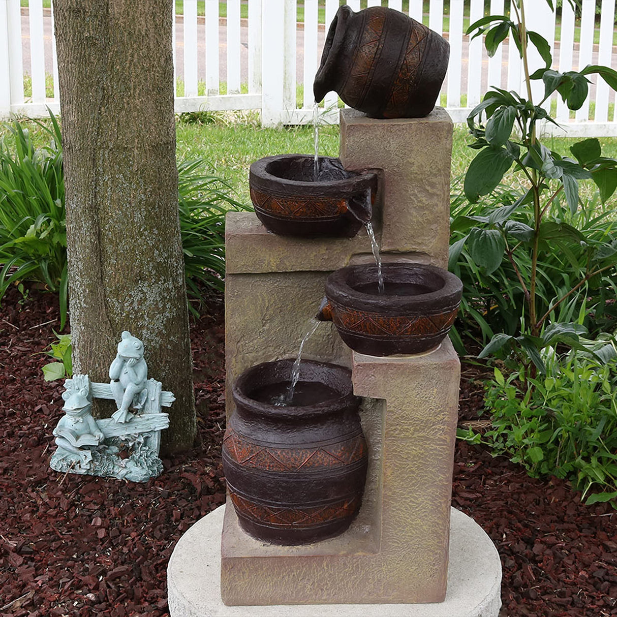Cascading Terra Bowls Solar Water Fountain - 30-Inch Outdoor Water Feature